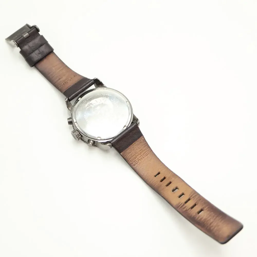 Diesel Mens Gunmetal 42mm Chronograph Watch Leather Strap DZ5329 w New Battery